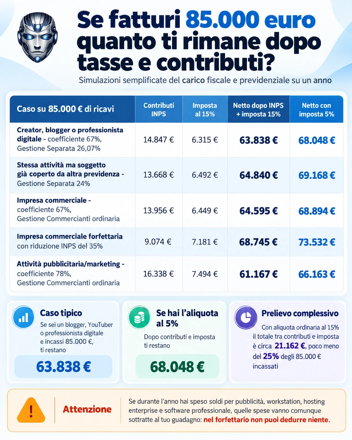Quanto ti rimane in tasca se fatturi 85000 euro nel regime forfettario