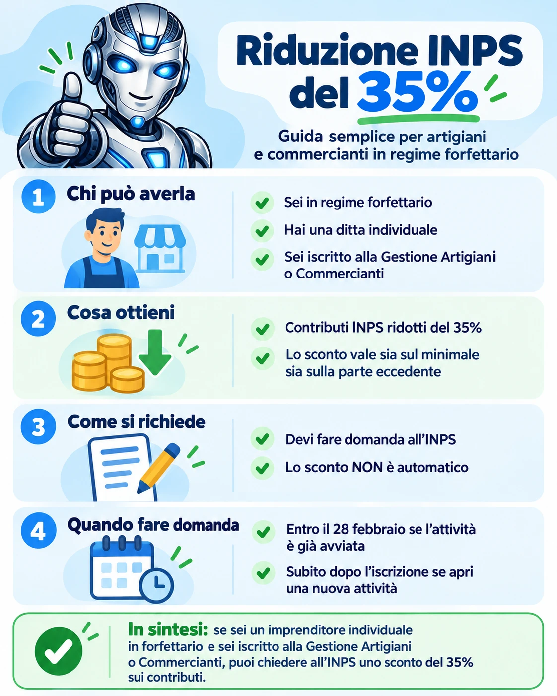 riduzione INPS del 35 percento per artigiani e commercianti come ottenerla
