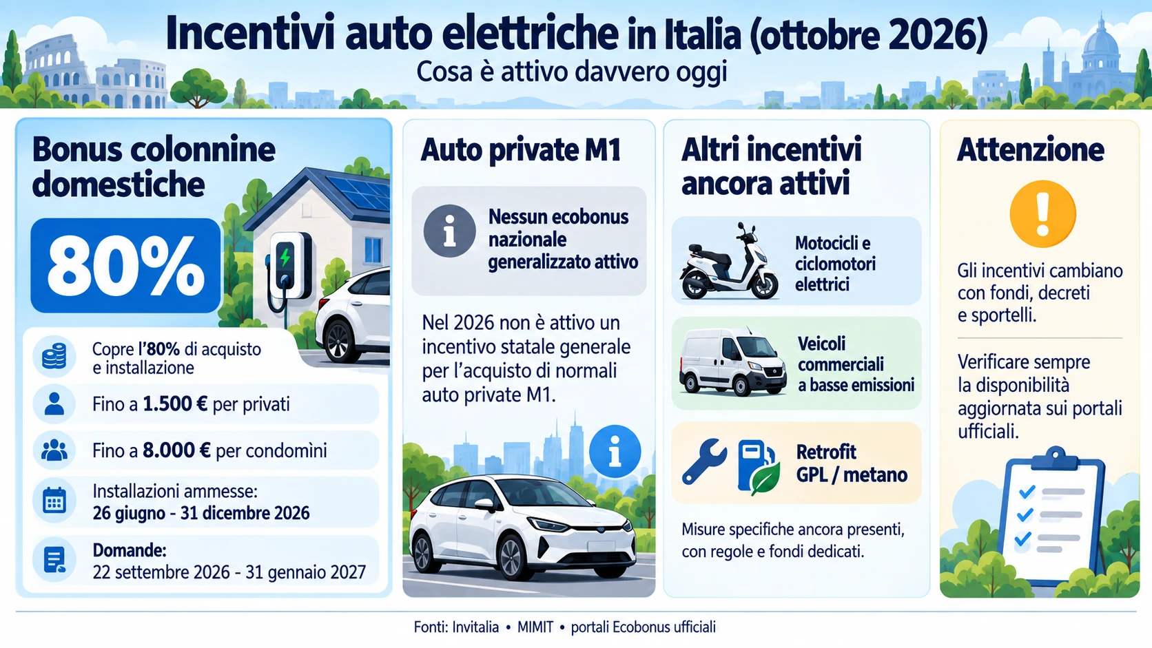 Infografica degli incentivi in Italia aggiornata a ottobre 2026 sull'acquisto di auto elettriche e wallbox