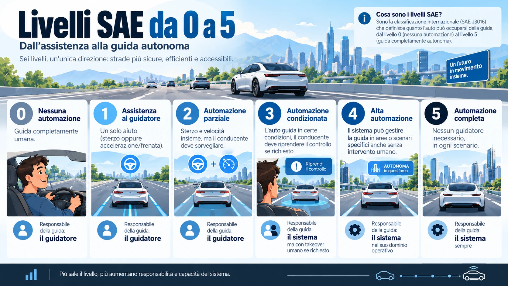 I livelli SAE di guida autonoma da 0 a 5