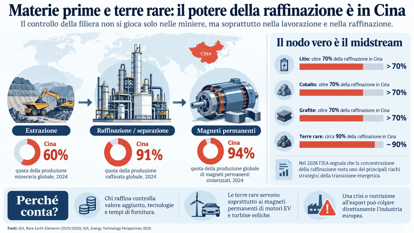 La Cina è leader mondiale nella raffinazione di minerali destinati ai veicoli elettrici